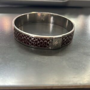 Coach Signature “C” 1/2” Silver Maroon Bangle